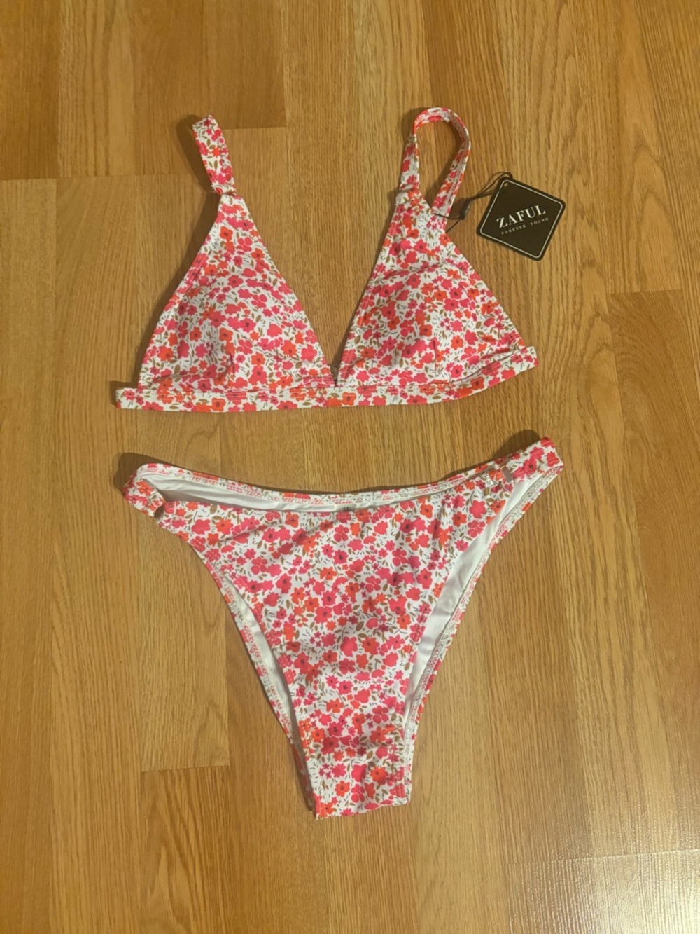 Zaful Pink & White Floral Triangle Bikini Set